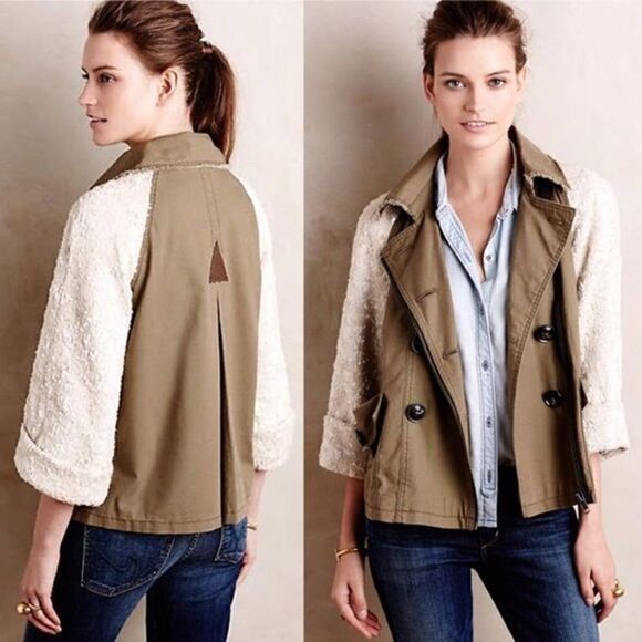 Hei Hei | Anthropologie Sequin Sleeve Olive Green Utility Military Jacket | S - Picture 1 of 7